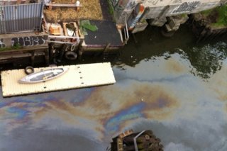 An image from the Netwon Creek Alliance, which has been snapping photos of oil spills spotted on the creek this year.
