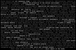 The UN's International Law Commission trying to see whether it's possible to translate the environmental behaviour of militaries, governments and international organisations into principles that could guide their actions before during and after armed conflicts.