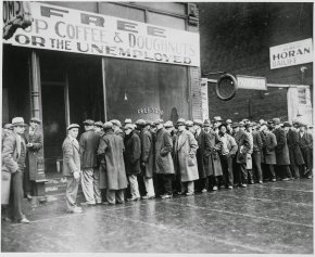 Unemployed men outside a soup kitchen opened in Chicago by Al Capone, 1931