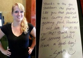 Waitress Rewarded After Picking Up the Lunch Check for Dining Soldiers: New Hampshire, USA